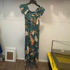 Patrons of Peace Teal and Orange Women’s XS Floral Maxi Dress